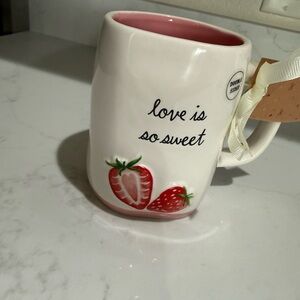 Rae Dunn Double-sided White and Pink Strawberry LOVE IS SO SWEET w/ 🍓 Mug